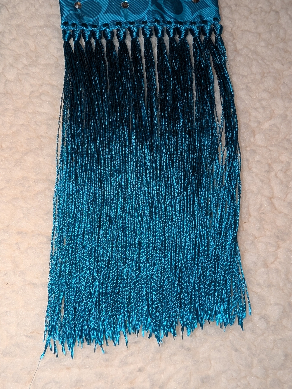 COACH Logo Print Scarf with Crystal Studs and Fringe Teal VGUC - Picture 5 of 7